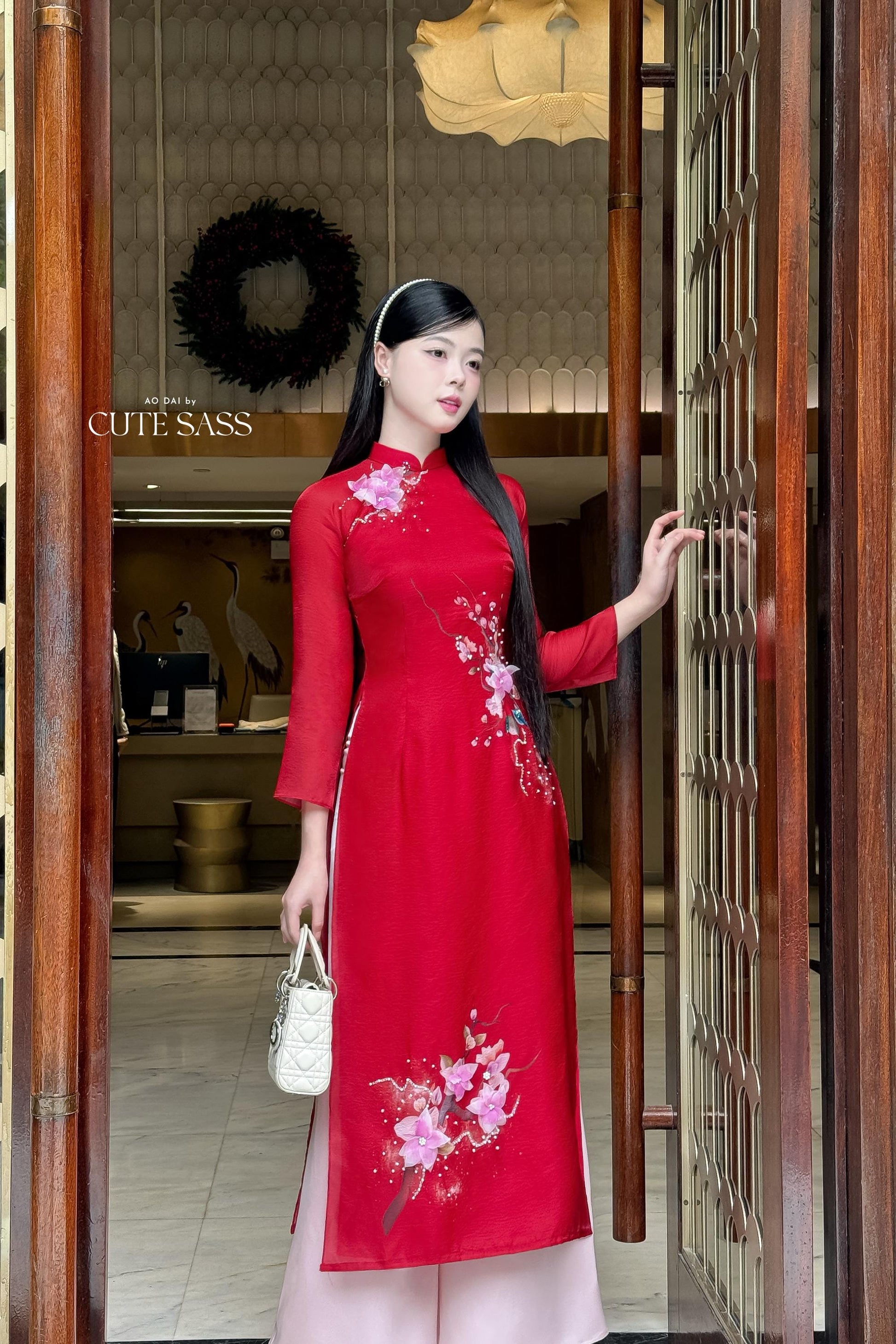 Moc Lan - Red Ombre with Pink Pants Ao Dai Set 18B| Pre-made Traditional Vietnamese Women Ao Dai with Pants |Lunar New Year| Ao Dai Cach Tan