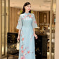 Huyen Mi - Blue Branches Ao Dai Set 20C|Pre-made Traditional Vietnamese Women Ao Dai with Pants | Lunar New Year|Ao Dai Cach Tan