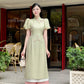 Huyen Mi - Pastel Green Puffy Sleeves Ao Dai Set|Pre-made Traditional Vietnamese Women Ao Dai with Pants | Lunar New Year|Ao Dai Cach Tan