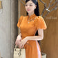 Huyen Mi - Burnt Orange Puffy Sleeves Ao Dai Set|Pre-made Traditional Vietnamese Women Ao Dai with Pants | Lunar New Year|Ao Dai Cach Tan