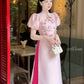 Huyen Mi - Pink Cut Out Puffy Sleeves Ao Dai Set|Pre-made Traditional Vietnamese Women Ao Dai with Pants | Lunar New Year|Ao Dai Cach Tan