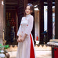 White Sparkle Red Daisy Ao Dai Set 6B|Pre-made Modernized Vietnamese Ao Dai| Ao Dai with Pants | Lunar New Year| Ao Dai Truyen Thong