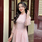 Pink Sparkle White Daisy Ao Dai Set 21B|Pre-made Modernized Vietnamese Ao Dai| Ao Dai with Pants | Lunar New Year| Ao Dai Truyen Thong