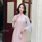 Shifted Pink Sleeves Bow Ao Dai Set 40B|Pre-made Modernized Vietnamese Ao Dai| Women Ao Dai with Pants | Lunar New Year| Ao Dai Cach Tan