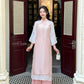 Shifted Pink Sleeves Bow Ao Dai Set 40B|Pre-made Modernized Vietnamese Ao Dai| Women Ao Dai with Pants | Lunar New Year| Ao Dai Cach Tan