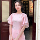 Pink Tulip Wing Sleeves Ao Dai Set 27C|Pre-made Modernized Vietnamese Ao Dai| Women Ao Dai with Pants | Lunar New Year| Ao Dai Cach Tan|