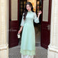 Cyan Sparkle White Daisy Ao Dai Set 17B