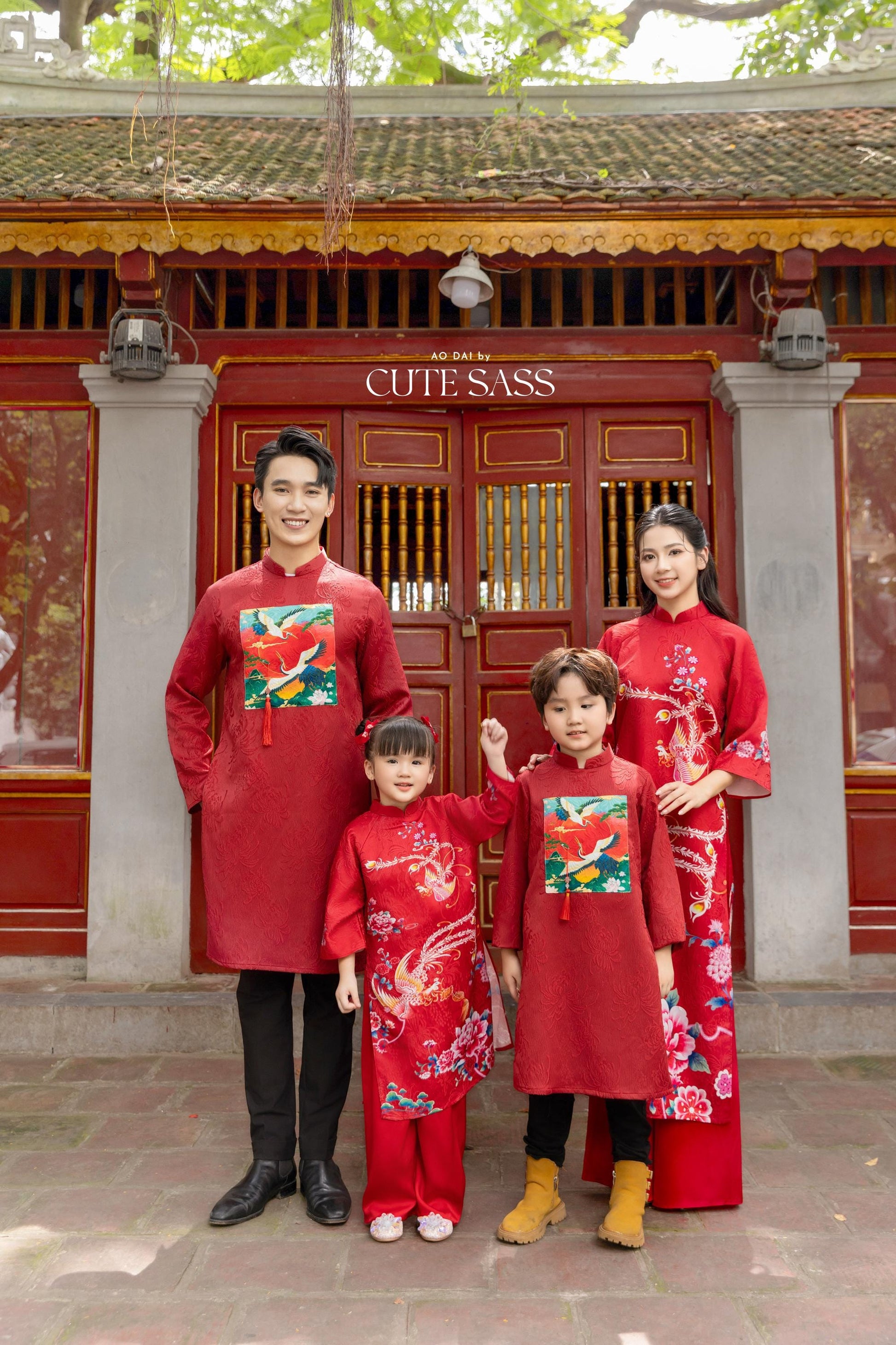 Mom and Daughter Red Vibrant Matching Ao Dai Set 31C