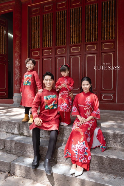 Mom and Daughter Red Vibrant Matching Ao Dai Set 31C