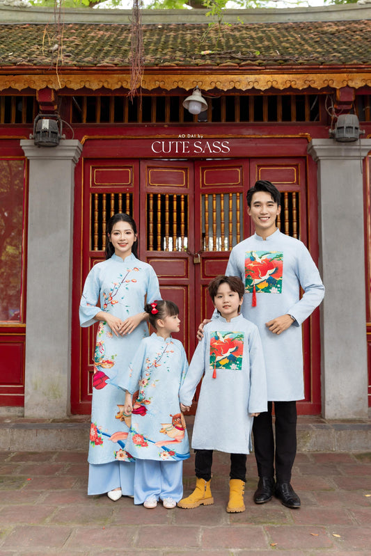 Mom and Daughter Blue Vibrant Matching Ao Dai Set 26D