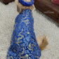 Pet Blue Gam Traditional Ao Dai with Khan Dong (Headband) |Vietnamese Pet Outfit|Cute Dog and Cat Ao Dai|Lunar New Year Pet Clothes|