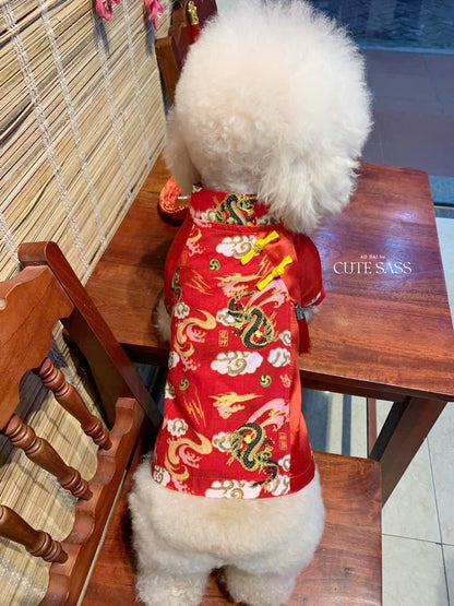 Pet Gam with Buttons Ao Dai (Red, Blue, Yellow| Pet Ao Dai Costume | Vietnamese Pet Outfit | Cute Dog and Cat Ao Dai | Lunar New Year Pet