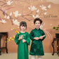 Nhu Y - Family Green Yuki Cherry Blossom Embroidery Matching Ao Dai Set | Pre-made Traditional Vietnamese Ao Dai | Lunar New Year