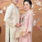 Nhu Y - Family Pink/Cream Lotus Embroidery Matching Ao Dai Set | Pre-made Traditional Vietnamese Ao Dai | Lunar New Year