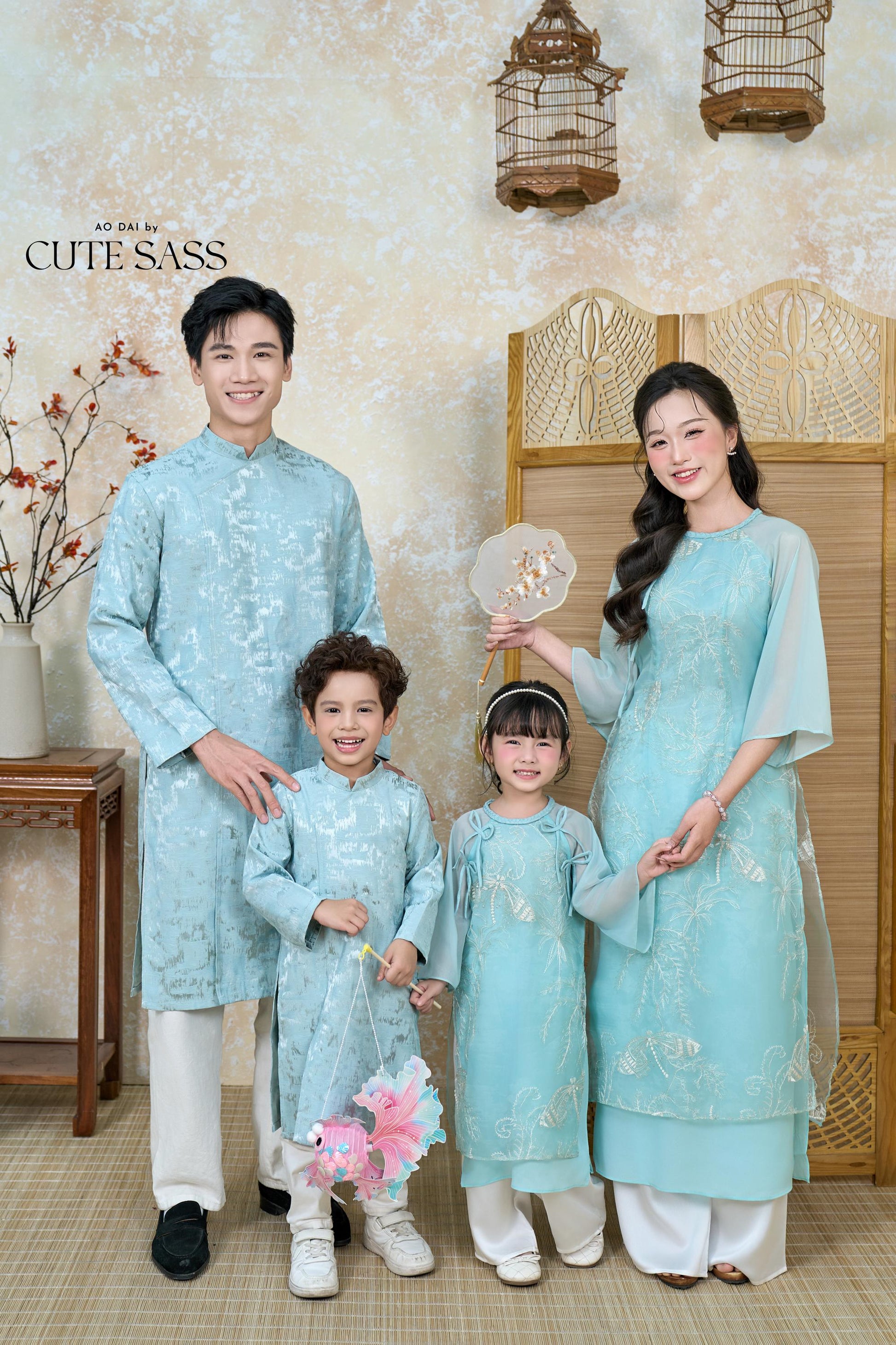 Nhu Y - Family Blue/Silver Butterflies Matching Ao Dai Set