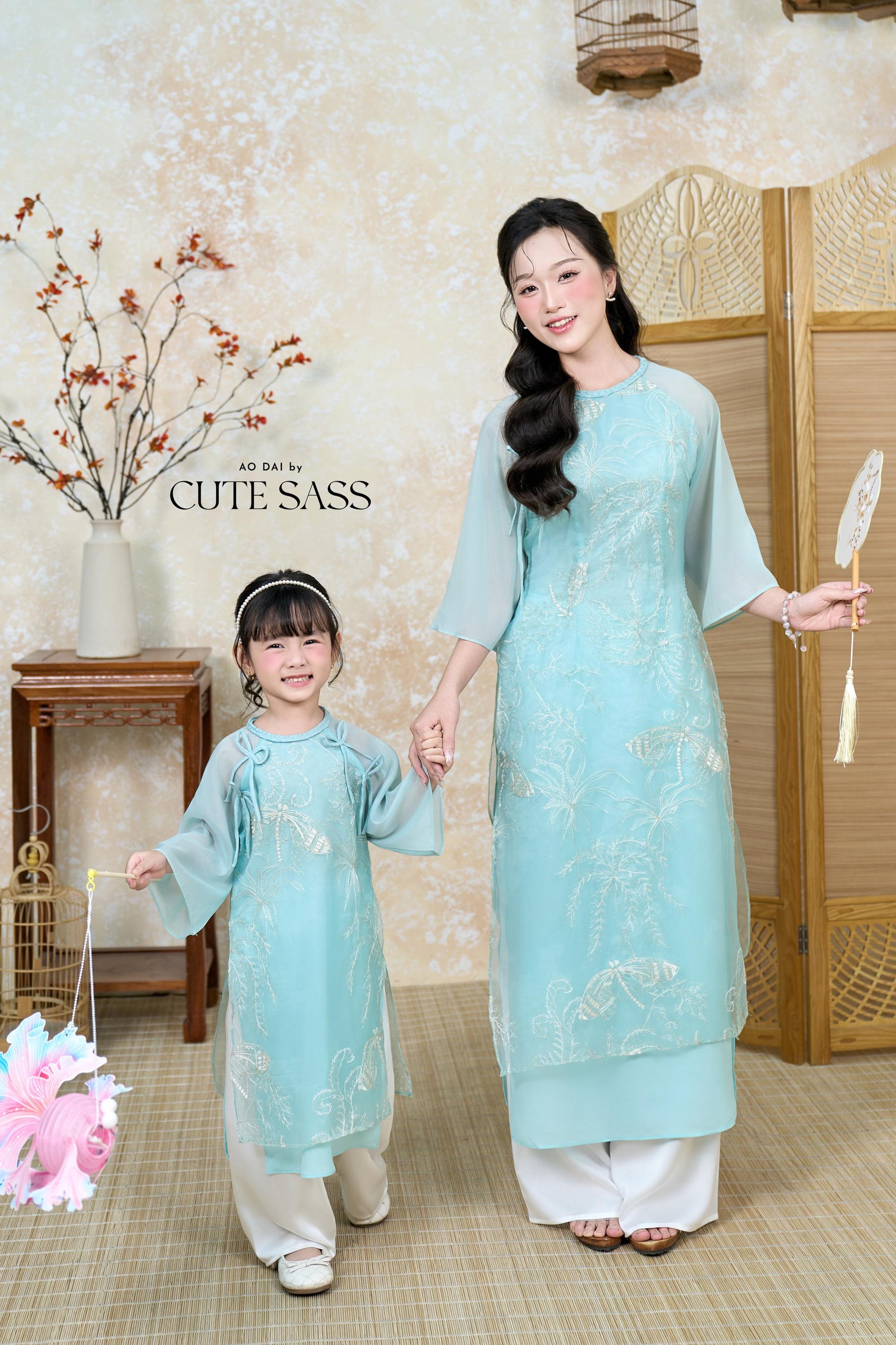 Nhu Y - Family Blue/Silver Butterflies Matching Ao Dai Set