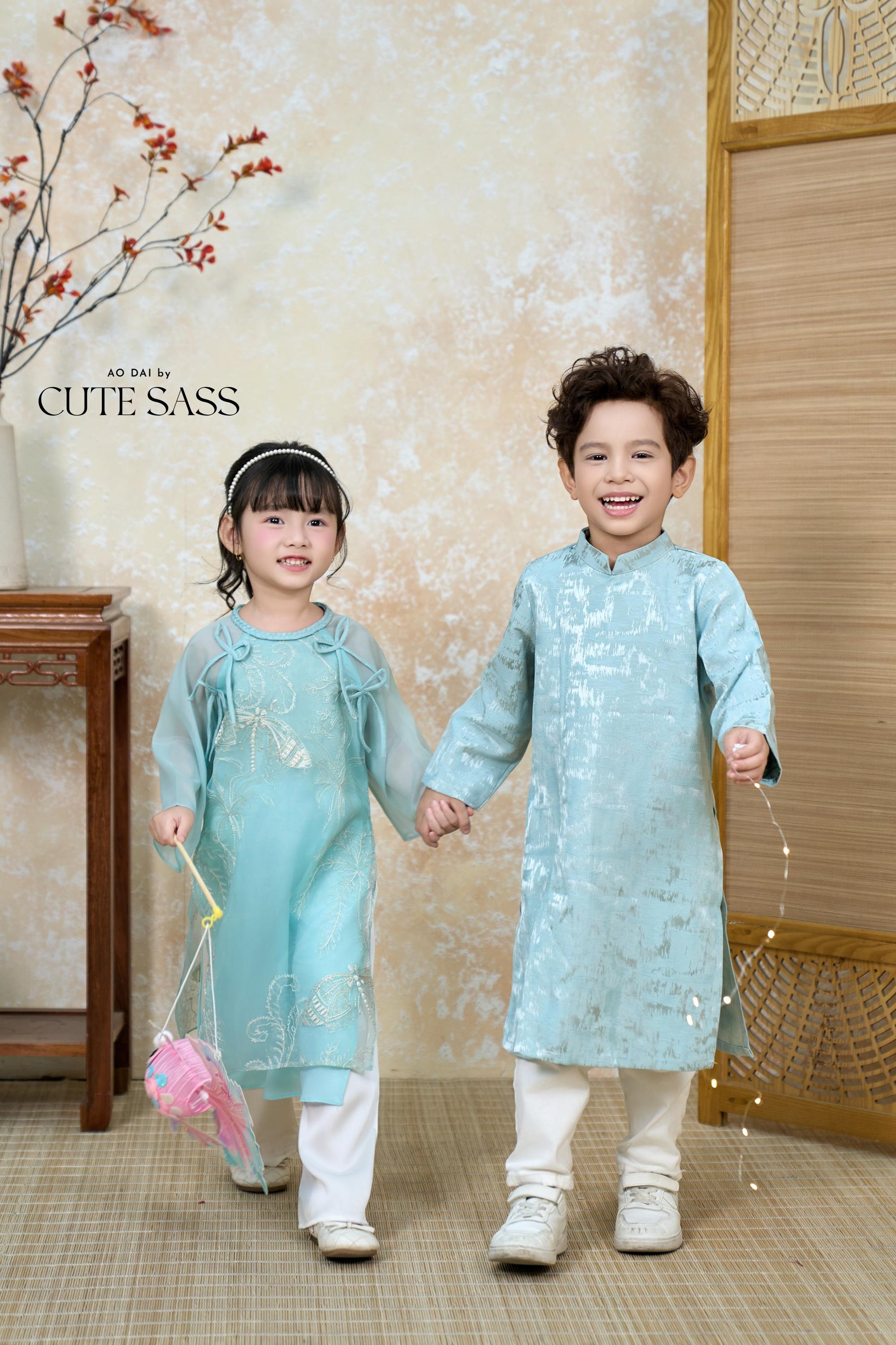 Nhu Y - Family Blue/Silver Butterflies Matching Ao Dai Set