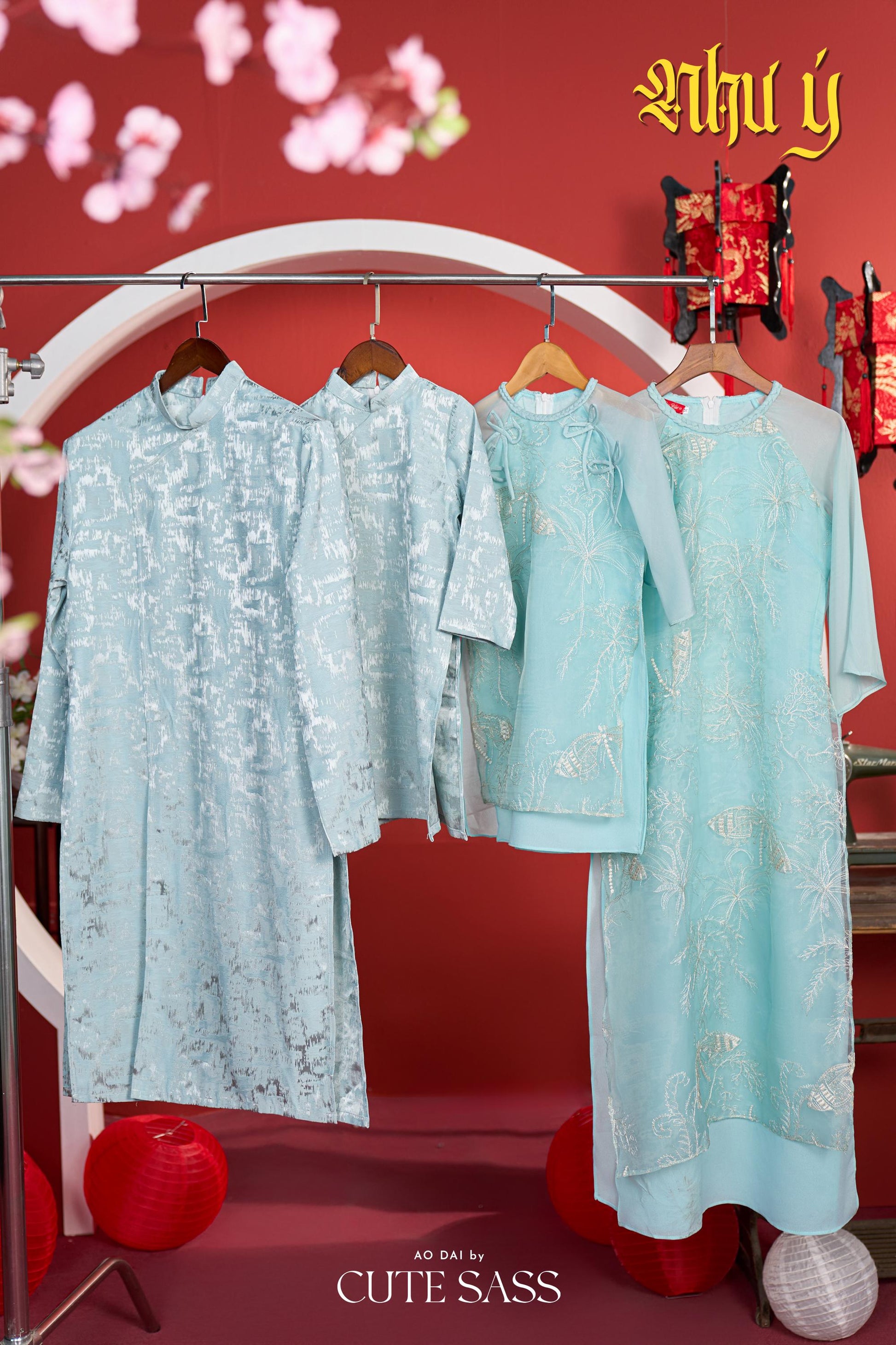 Nhu Y - Family Blue/Silver Butterflies Matching Ao Dai Set