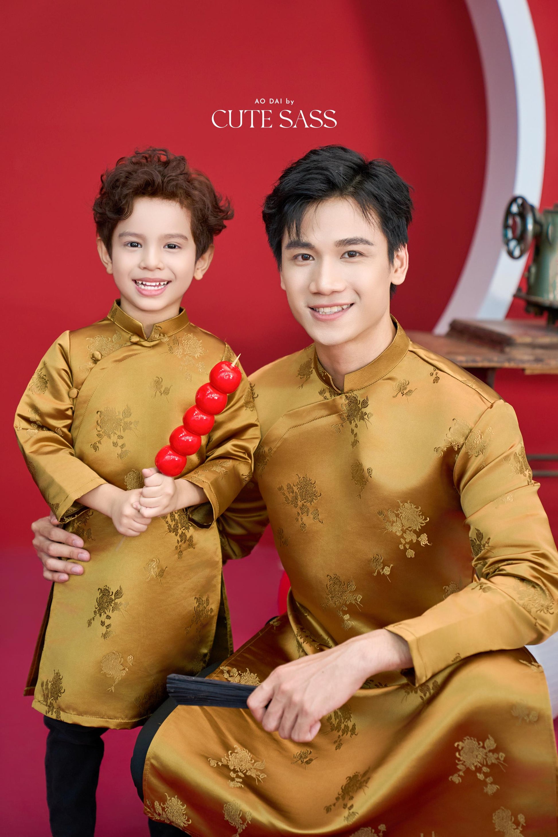 Nhu Y - Family Gold/White Mountain Matching Ao Dai Set | Pre-made Traditional Vietnamese Ao Dai | Lunar New Year