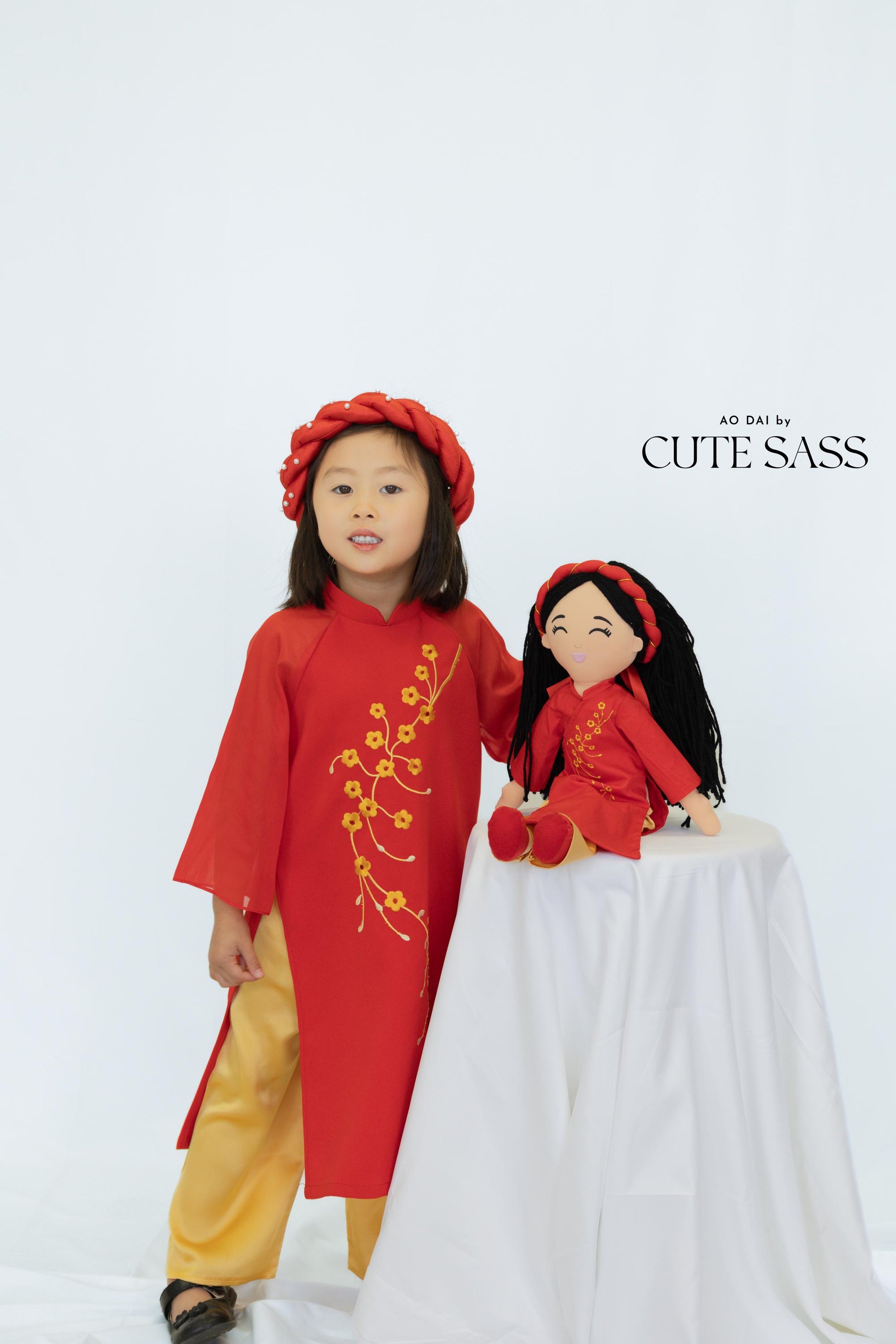 Hoa Girl Ao Dai Set with Headband | Ao Dai by Cute Sass x Joey Doll | Traditional Vietnamese Dress | Lunar New Year | Girl Ao Dai|