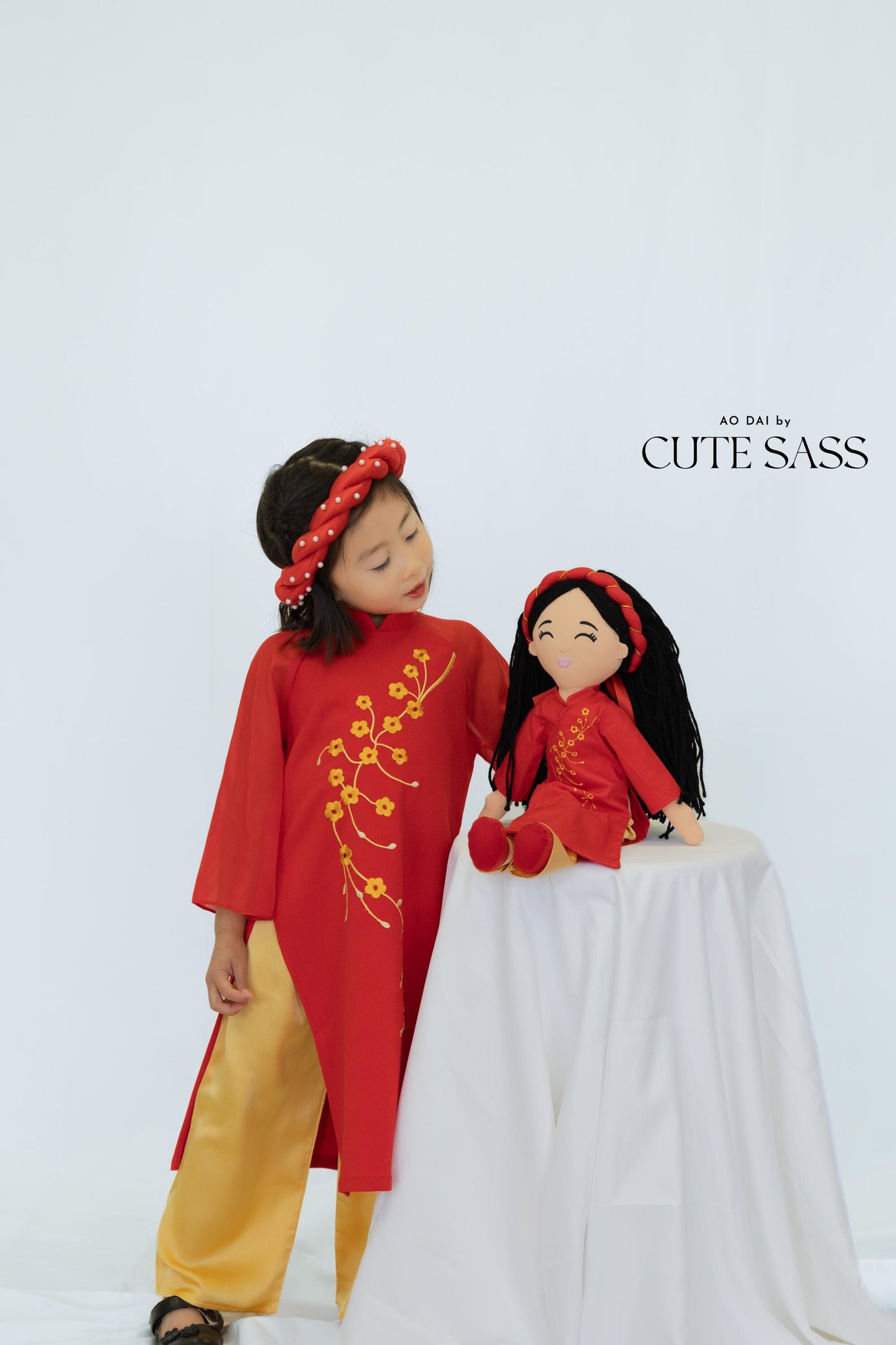 Hoa Girl Ao Dai Set with Headband | Ao Dai by Cute Sass x Joey Doll | Traditional Vietnamese Dress | Lunar New Year | Girl Ao Dai|