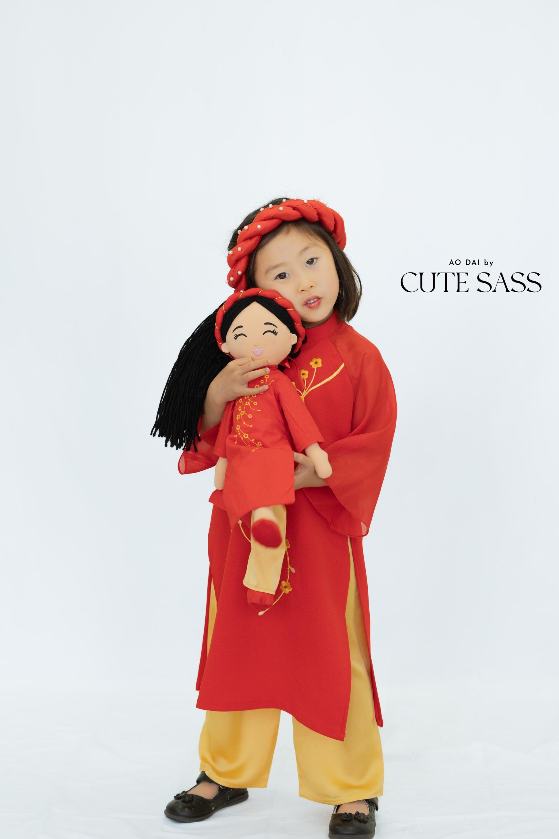 Hoa Girl Ao Dai Set with Headband | Ao Dai by Cute Sass x Joey Doll | Traditional Vietnamese Dress | Lunar New Year | Girl Ao Dai|