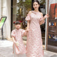 Cat Tuong - Mom and Daughter Pink Bow and Pearls Matching Ao Dai Set FL| Pre-made Traditional Vietnamese Ao Dai | Lunar New Year |