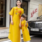 Cat Tuong - Family Yellow Ribbon Matching Ao Dai Set (No Tassel) | Pre-made Traditional Vietnamese Ao Dai | Lunar New Year |