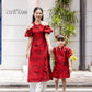 Cat Tuong - Family Red Bow and Pearls Matching Ao Dai Set FL| Pre-made Traditional Vietnamese Ao Dai | Lunar New Year |