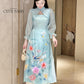 Mom and Daughter Blue Cut Out Long Sleeves Ao Dai Set 31-32D| Pre-made Traditional Vietnamese Ao Dai | Lunar New Year |