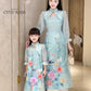 Mom and Daughter Blue Cut Out Long Sleeves Ao Dai Set 31-32D| Pre-made Traditional Vietnamese Ao Dai | Lunar New Year |