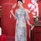 Shifted Blue Printed Chiffon Ao Dai Top Only, NO PANTS 4A| Pre-made Modern Viet Ao Dai| Pastel Ao Dai | Lunar New Year