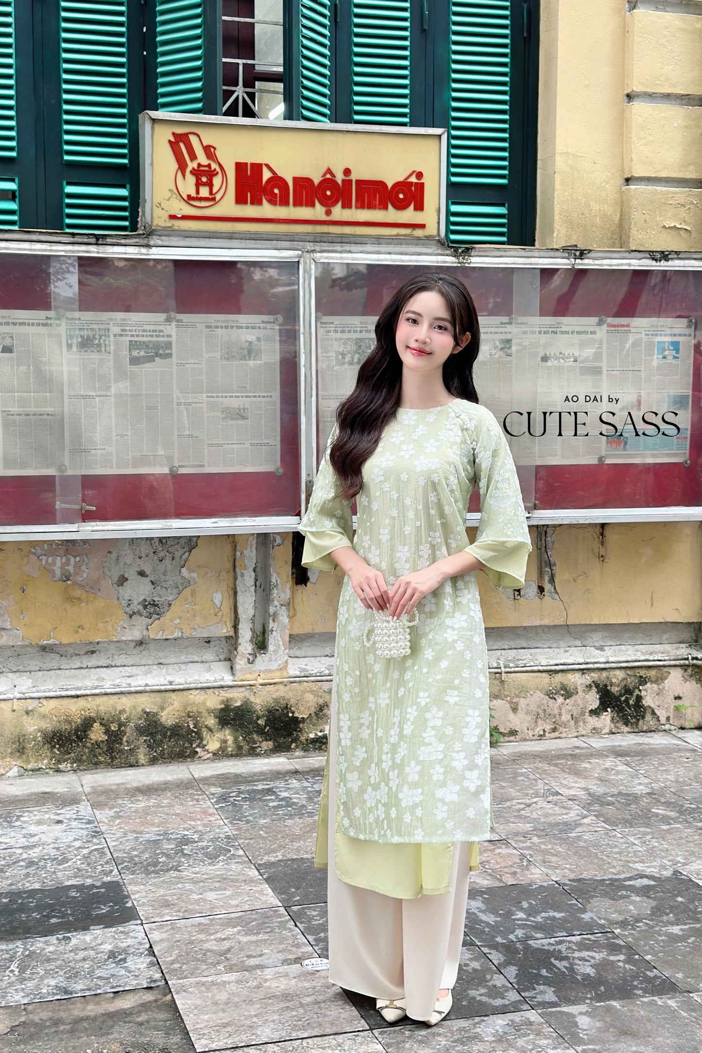 Shifted Mai Pearls Ao Dai Top Only, NO PANTS (5 Colors) FL|Pre-made Modernized Vietnamese Ao Dai|Pastel Ao Dai|