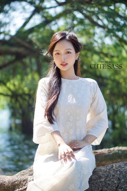 Shifted Mai Pearls Ao Dai Top Only, NO PANTS (5 Colors) FL|Pre-made Modernized Vietnamese Ao Dai|Pastel Ao Dai|
