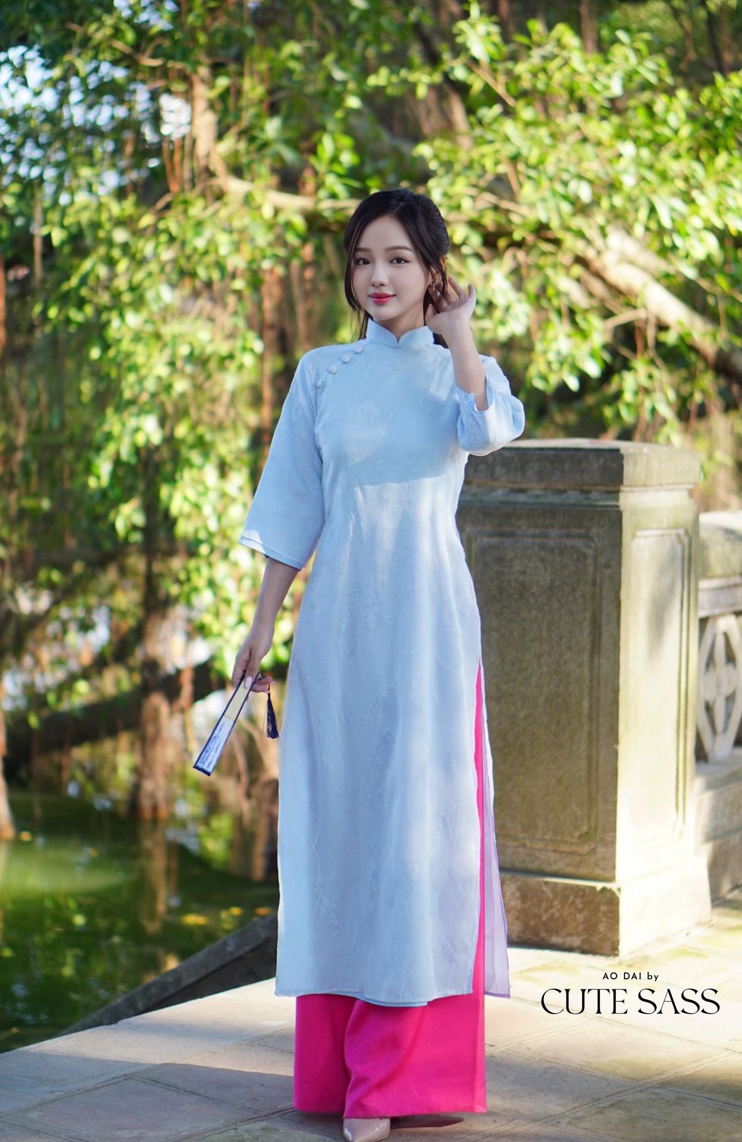 Shifted Bamboo Hidden Patterns with Buttons Ao Dai Top Only, NO PANTS (5 Colors) |Pre-made Modernized Vietnamese Ao Dai|Pastel Ao Dai|