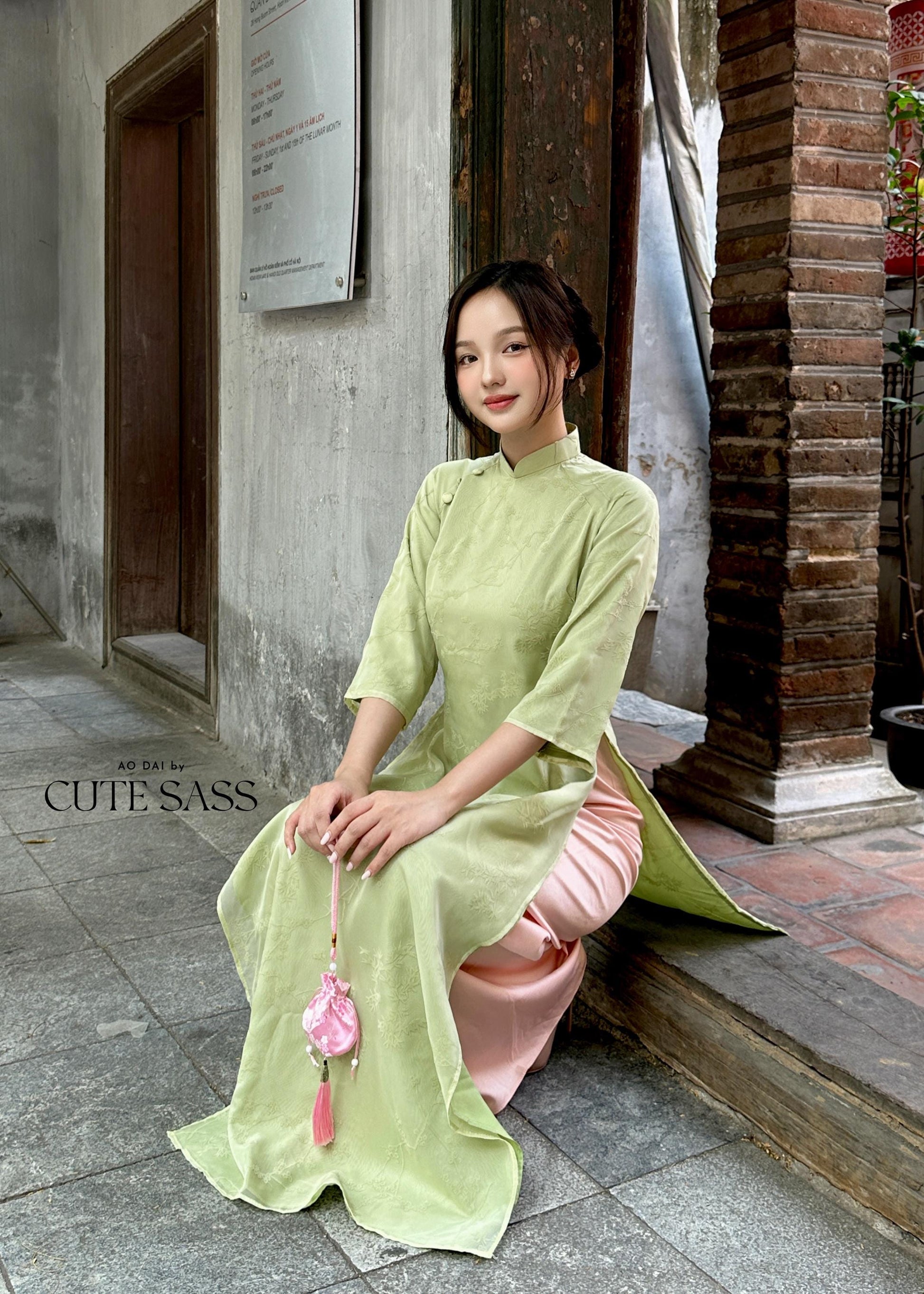 Shifted Bamboo Hidden Patterns with Buttons Ao Dai Top Only, NO PANTS (5 Colors) |Pre-made Modernized Vietnamese Ao Dai|Pastel Ao Dai|