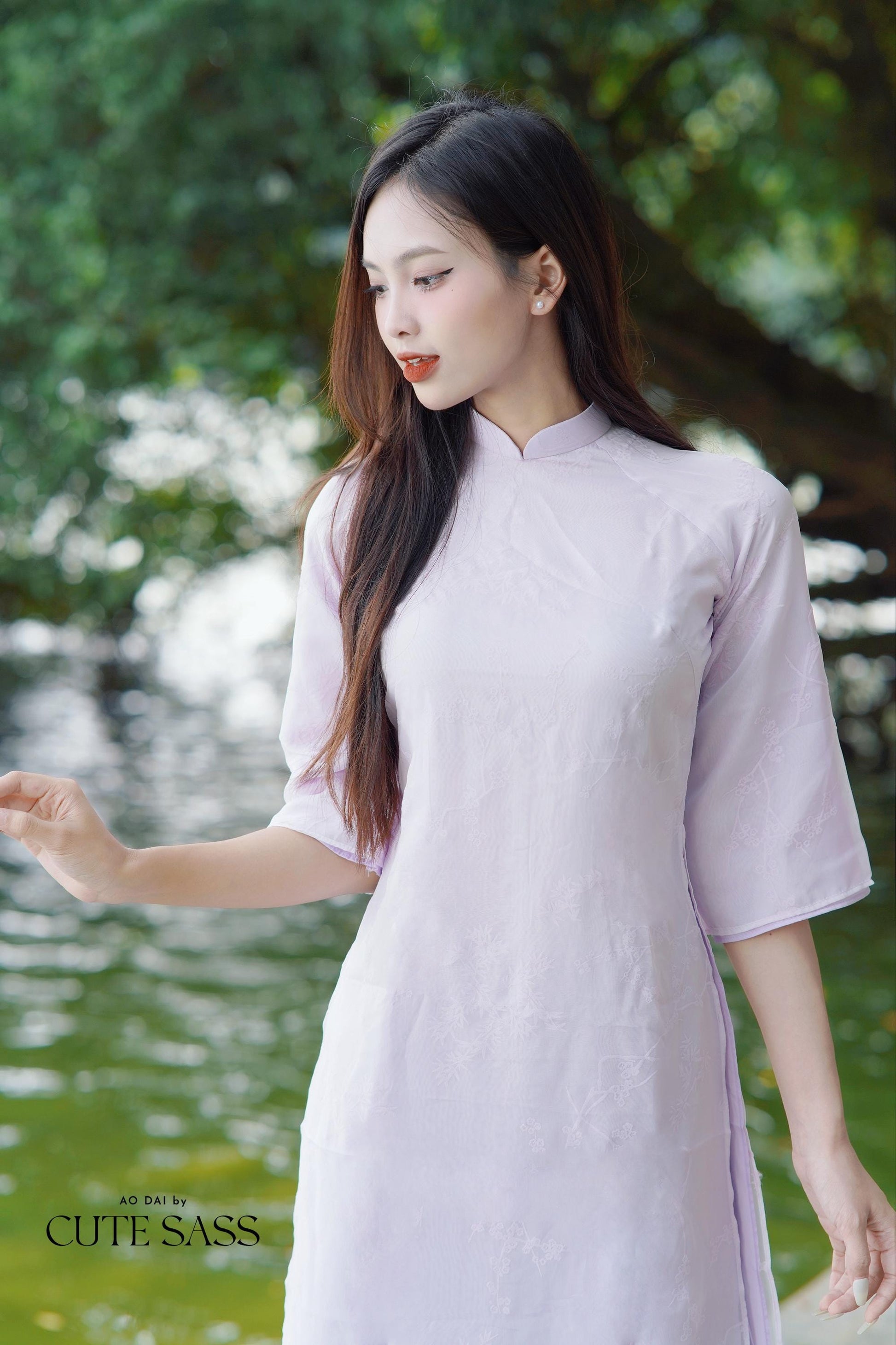 Shifted Bamboo Hidden Patterns with Buttons Ao Dai Top Only, NO PANTS (5 Colors) |Pre-made Modernized Vietnamese Ao Dai|Pastel Ao Dai|