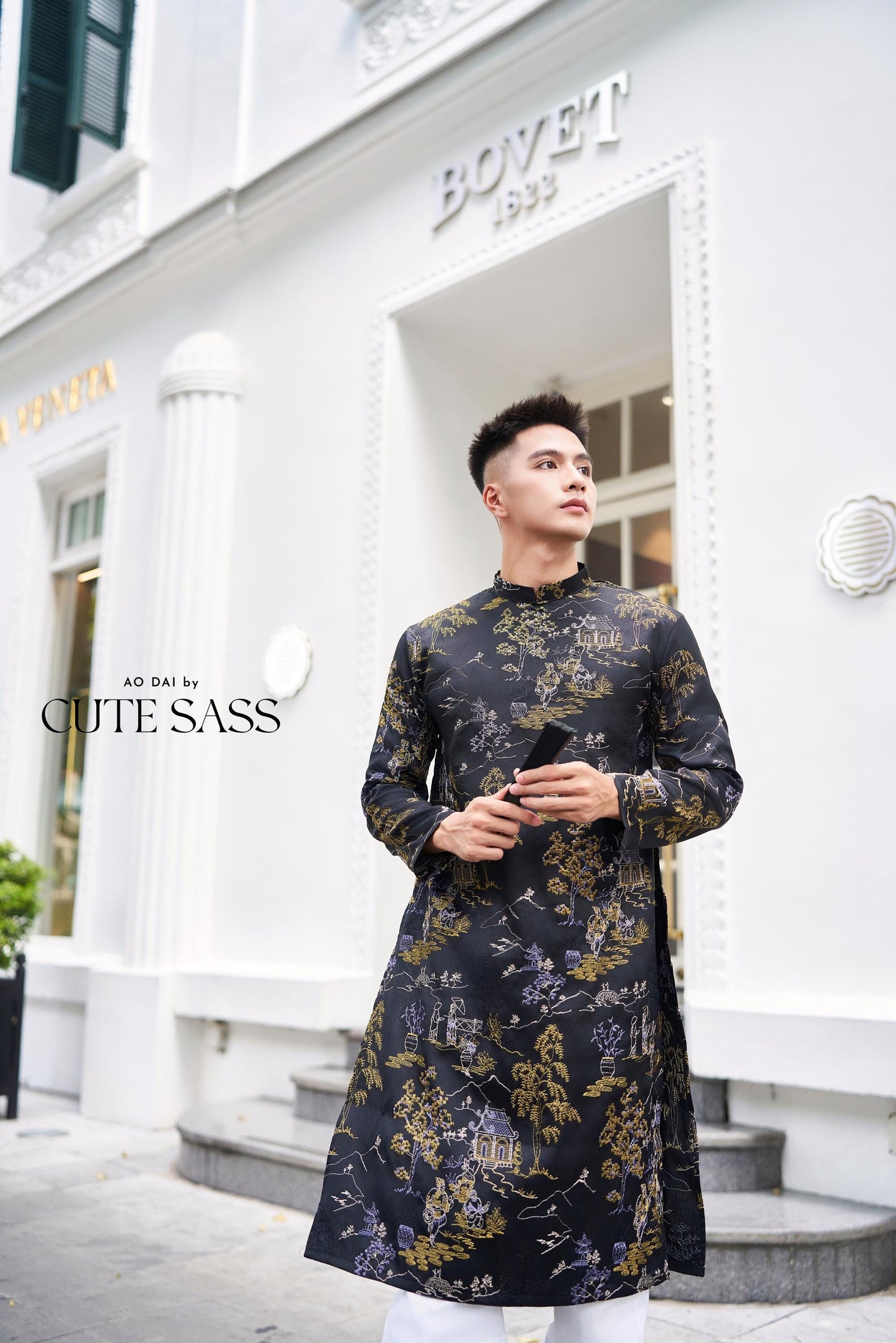 Men Black Tu Minh Ao Dai Top 29,38A| Pre-made Vietnamese Ao Dai| Lunar New Year | Ao Dai for Girl, Mom, Dad, Boy | Ao Dai Tet|