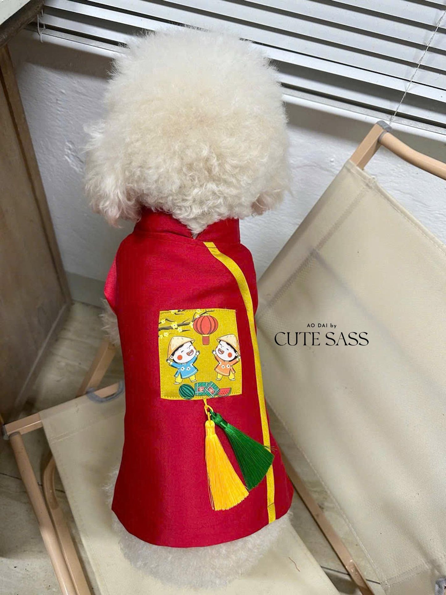 Pet Red Banh Tet Tassel Ao Dai 3B| Pet Ao Dai Costume | Vietnamese Pet Outfit | Cute Dog and Cat Ao Dai | Lunar New Year Pet Clothes |