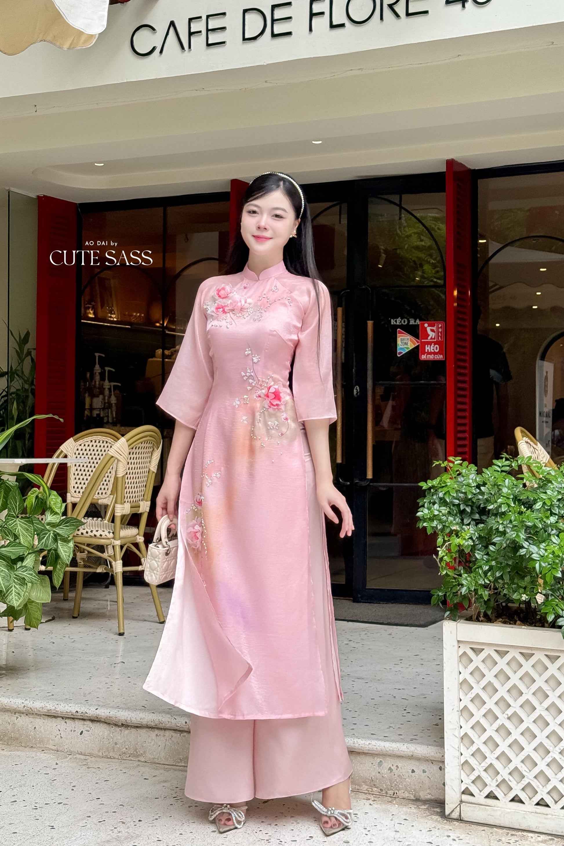 Moc Lan - Pink Ombre with Pink Pants Ao Dai Set 18B|Pre-made Traditional Vietnamese Women Ao Dai with Pants | Lunar New Year|Ao Dai Cach Tan