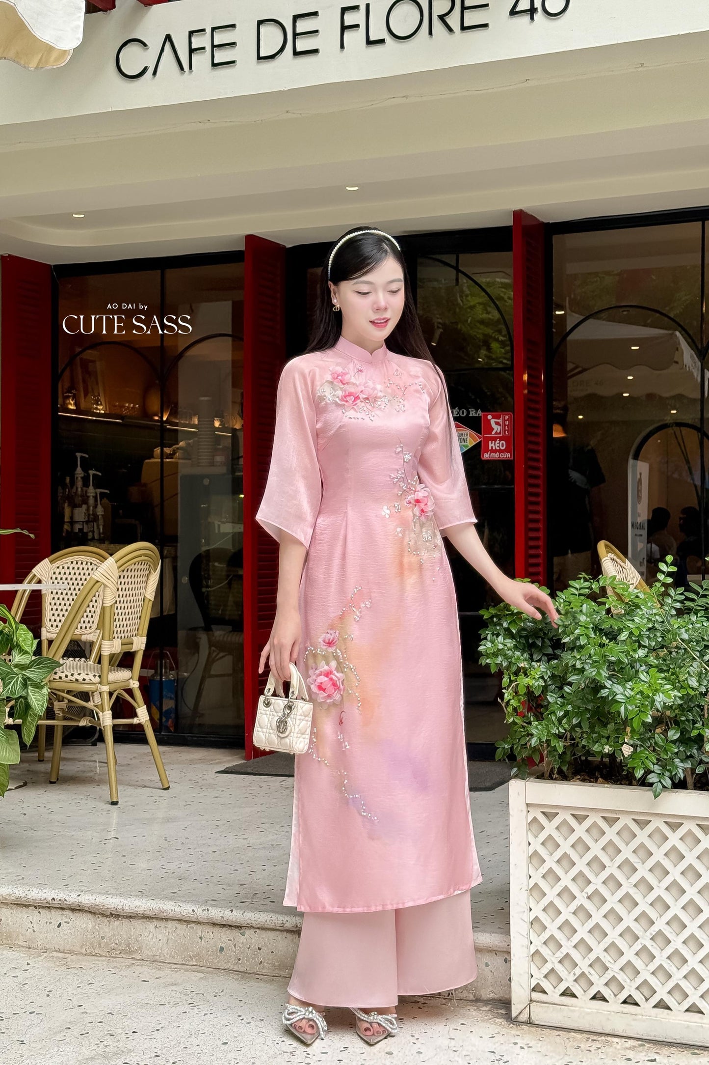 Moc Lan - Pink Ombre with Pink Pants Ao Dai Set 18B|Pre-made Traditional Vietnamese Women Ao Dai with Pants | Lunar New Year|Ao Dai Cach Tan