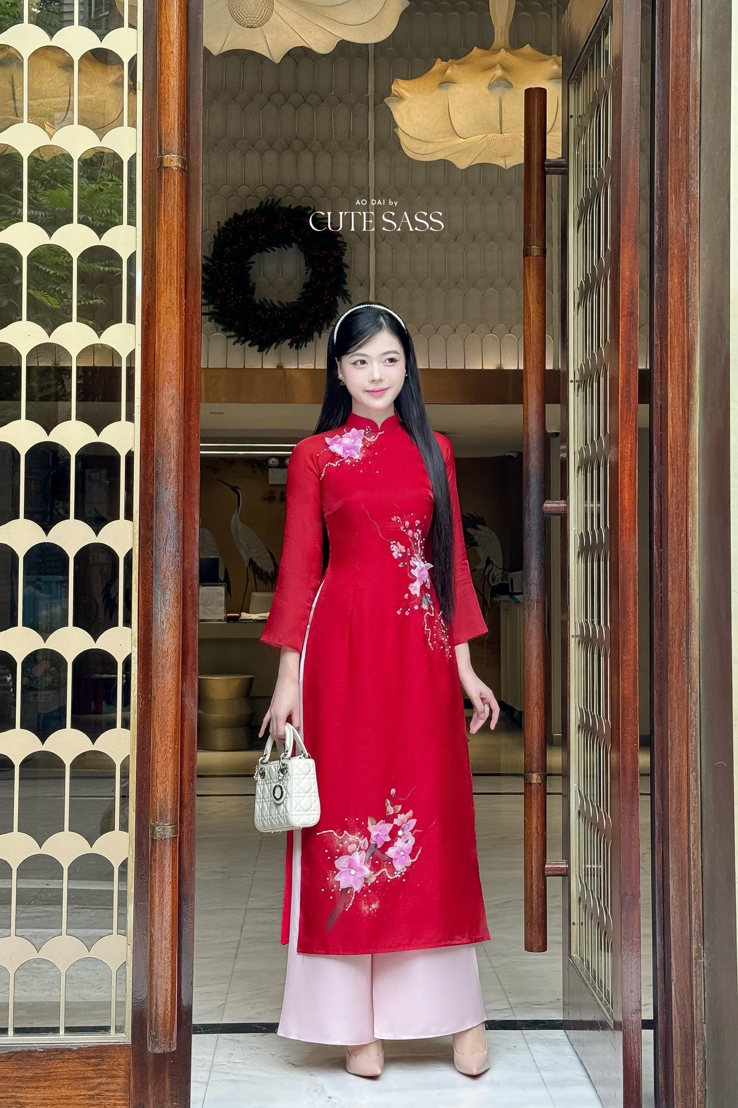 Moc Lan - Red Ombre with Pink Pants Ao Dai Set 18B| Pre-made Traditional Vietnamese Women Ao Dai with Pants |Lunar New Year| Ao Dai Cach Tan