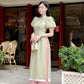 Huyen Mi - Pastel Green Puffy Sleeves Ao Dai Set|Pre-made Traditional Vietnamese Women Ao Dai with Pants | Lunar New Year|Ao Dai Cach Tan