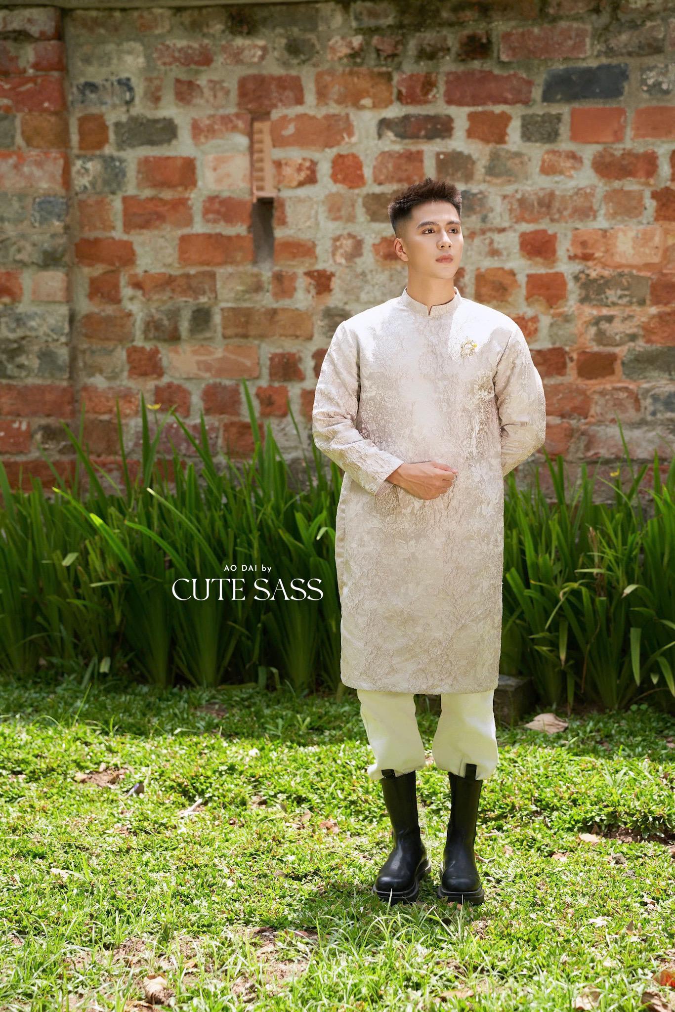 Men Ash Taupe 3D Gam Silk Ao Dai Top 21B| Pre-made Traditional Vietnamese Ao Dai| Lunar New Year | Ao Dai for Dad, Boy | Ao Dai Tet|