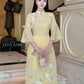 Light Yellow 3D Blossoms Ao Dai Set 22D|Pre-made Modernized Vietnamese Ao Dai| Women Ao Dai with Pants | Lunar New Year| Ao Dai Cach Tan|