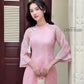 Pink Tassel Embroidery Roses Ao Dai Set 29A|Pre-made Modernized Vietnamese Ao Dai| Women Ao Dai with Pants | Lunar New Year|