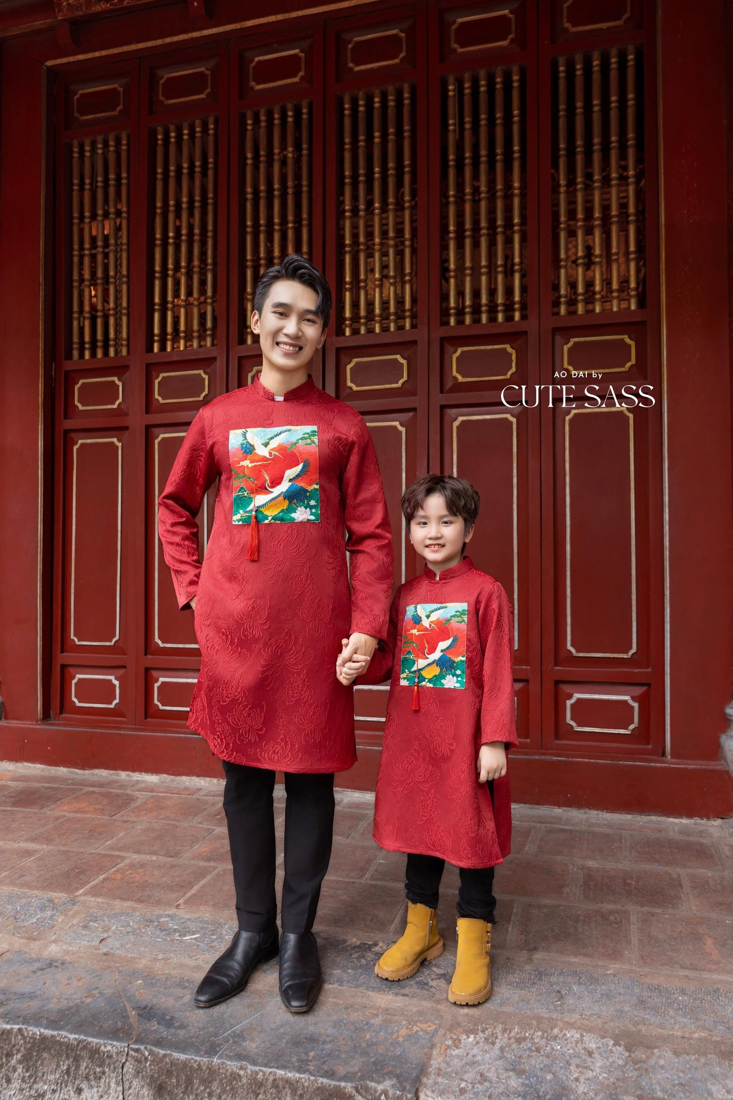 Mom and Daughter Red Vibrant Matching Ao Dai Set 31C