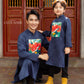 Cat Tuong - Dad and Boy Navy Blue Vibrant Matching Ao Dai Set (No Tassel) | Pre-made Traditional Vietnamese Ao Dai | Lunar New Year