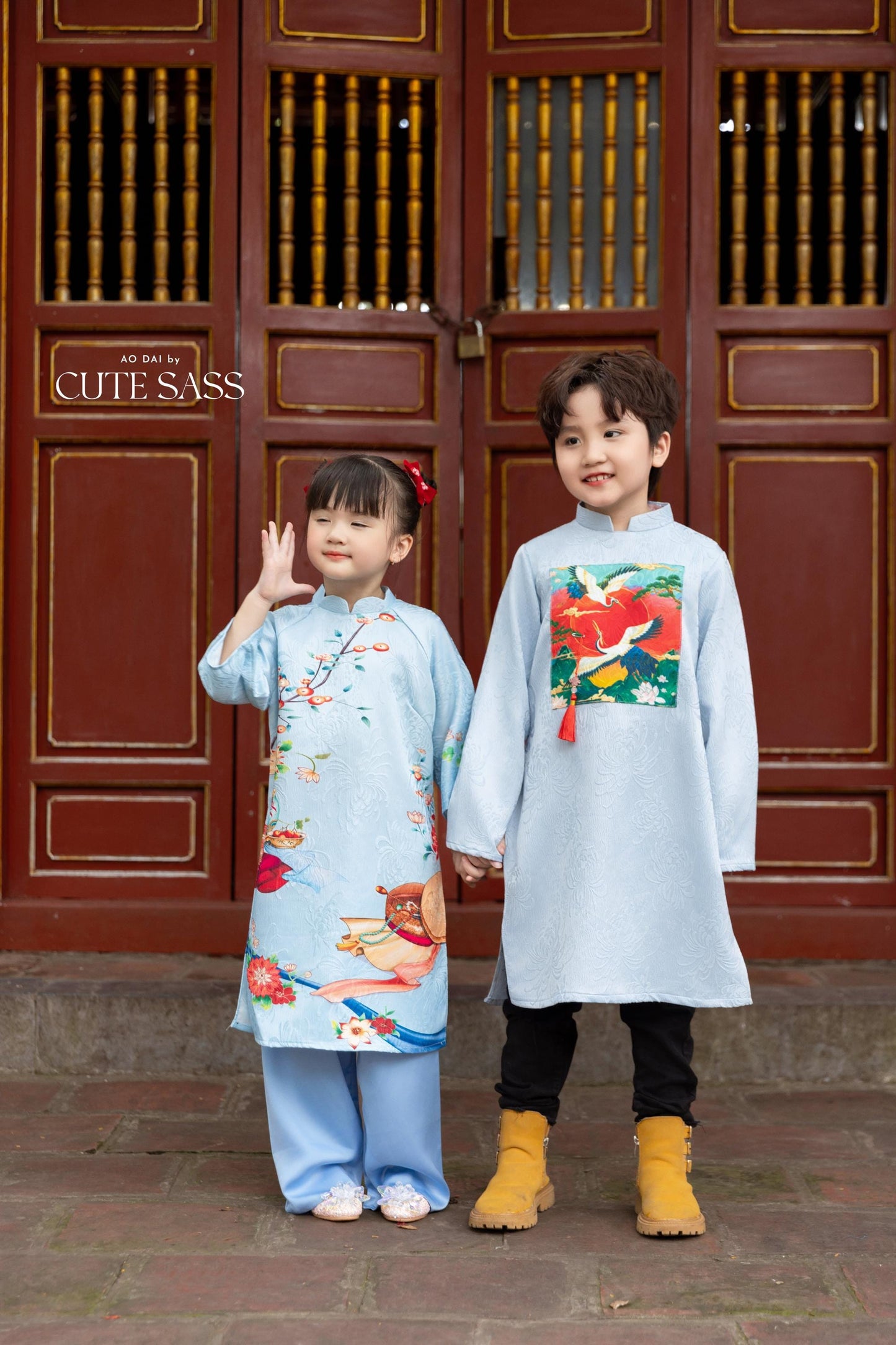 Mom and Daughter Blue Vibrant Matching Ao Dai Set 26D