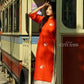 Shifted Red Dahlia Ao Dai Top Only, NO PANTS |Pre-made Modernized Vietnamese Ao Dai|Pastel Ao Dai |Lunar New Year|